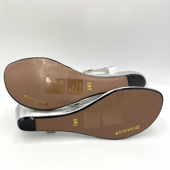 6.5W 6.5 WIDE Dyeables Silver Jeweled T-Strap Low Wedge‎ Dress Sandals Shoes - Picture 8 of 13